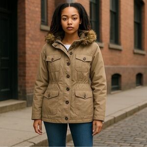 Old Navy Hooded Cargo Coat Size M Warm Zipper & Buttons & Lined 🧥❤️